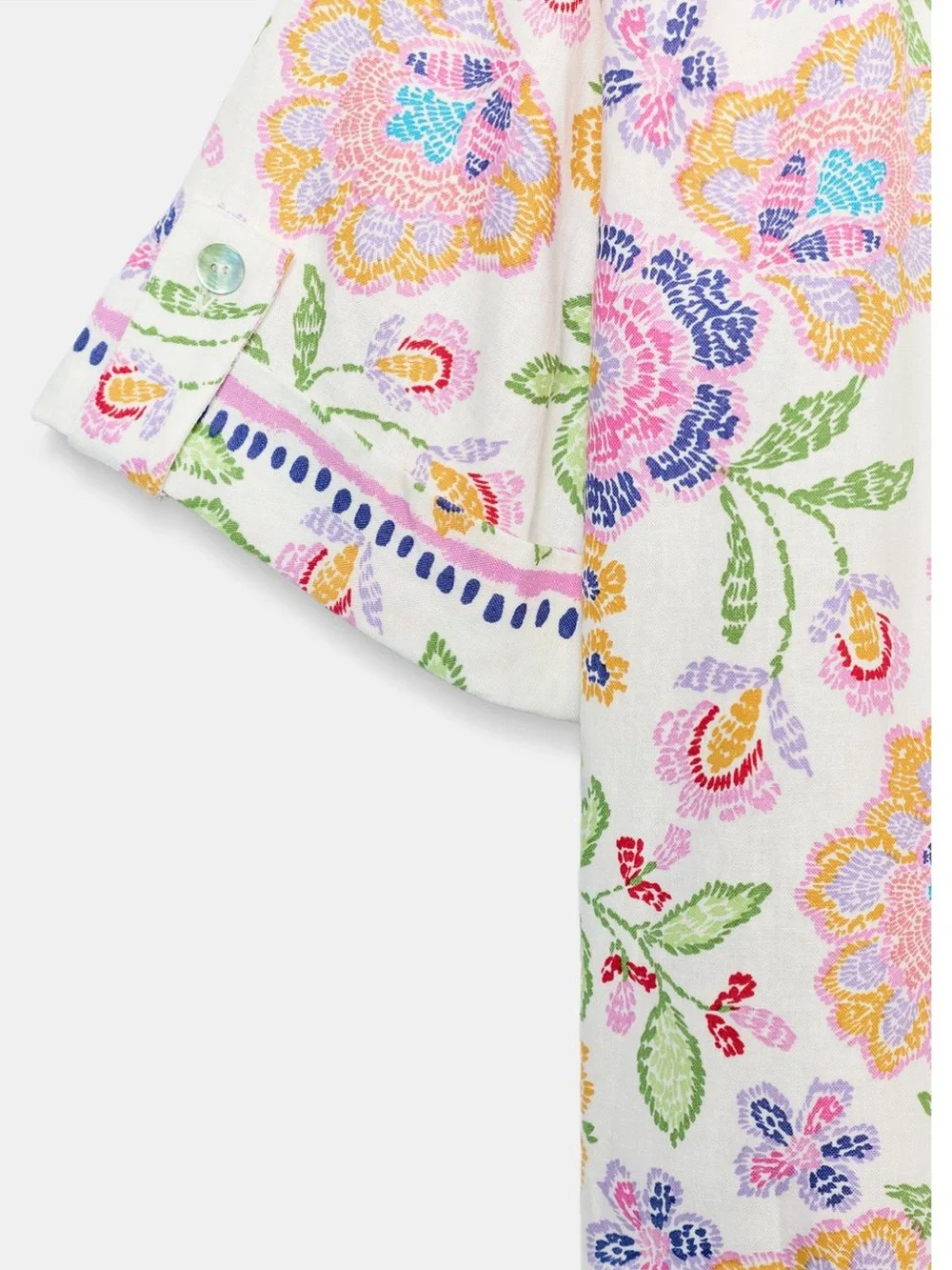 Floral Button-Front Wide-Leg linen Blend 2 PCs pants set- Pink Multi